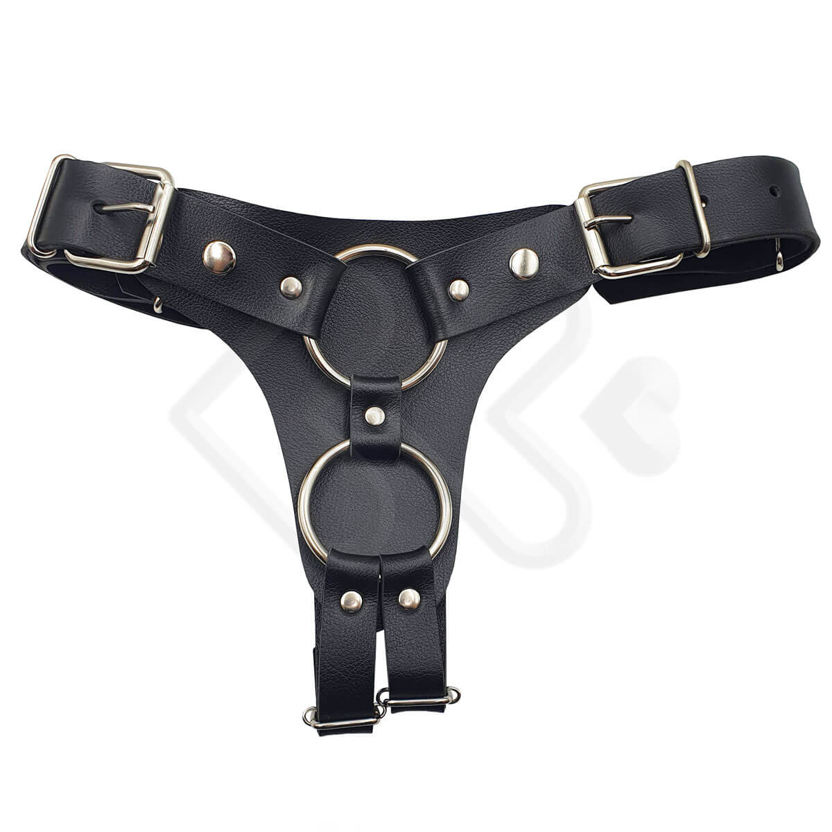Cinta Peniana em Couro Sintético com Duas Próteses para Dupla Penetração - Steves Designer - 4