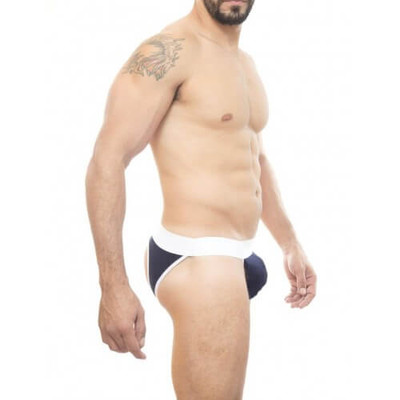 Foto 2 do produto Steves Designer - Cueca com Abertura nas Nádegas  | Cor: Azul com Detalhe Branco