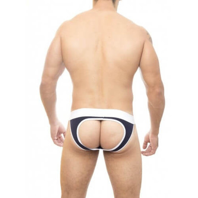 Foto 3 do produto Steves Designer - Cueca com Abertura nas Nádegas  | Cor: Azul com Detalhe Branco