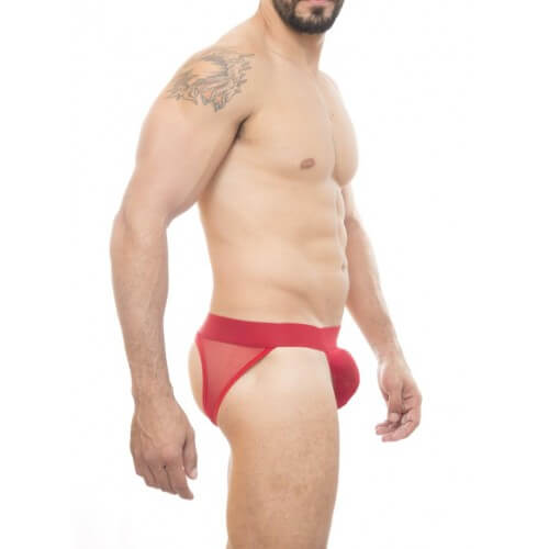 Steves Designer - Cueca com Abertura nas Nádegas em Tule Transparente | Cor: Vermelho - 2