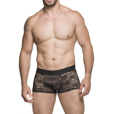 Steves Designer - Cueca Boxer em Tule com Renda Floral