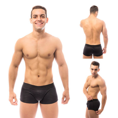 Steves Designer - Cueca Boxer em Tule Transparente Listrado | Cor: Preto