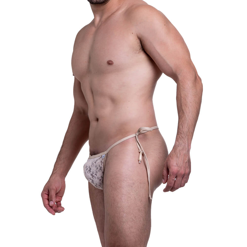 Steves Designer - Cueca Fio Dental em Renda com Cordão de Pérolas - 2