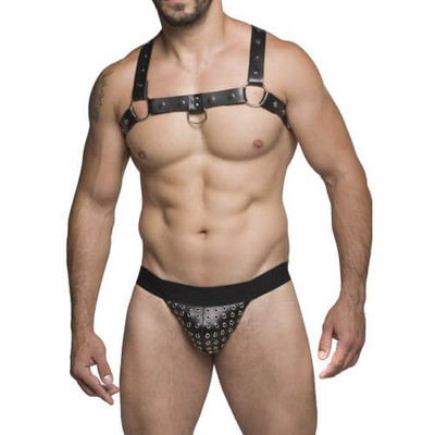 Steves Designer - Cueca JockStrap em Cirrê com Ilhós | Cor: Preto