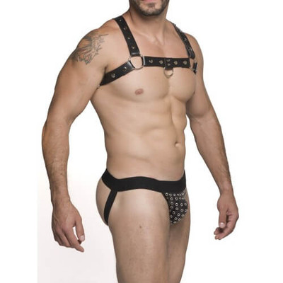 Foto 3 do produto Steves Designer - Cueca JockStrap em Cirrê com Ilhós | Cor: Preto