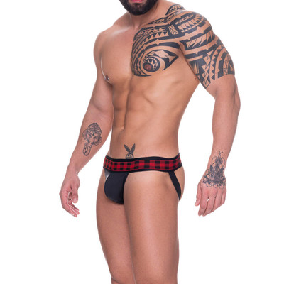 Foto 2 do produto Steves Designer - Cueca JockStrap em Cirrê com Xadrez no Elástico | Tamanho Único
