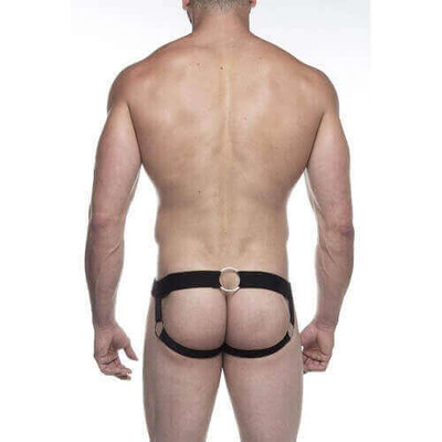 Steves Designer - Cueca JockStrap Tapa Sexo em Cirrê com Argolas Triplas