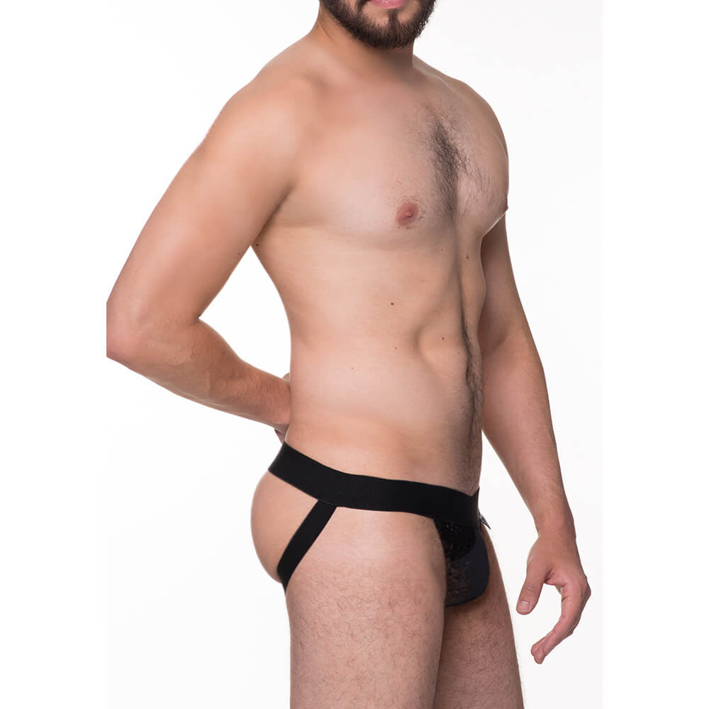 Steves Designer - Cueca JockStrap Tapa Sexo em Cirrê e Arrastão - 2