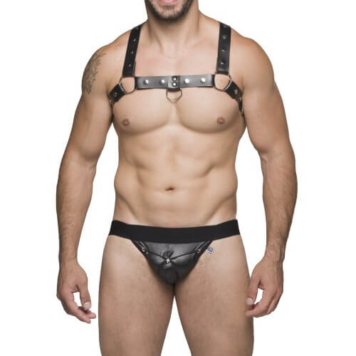 Steves Designer - Cueca JockStrap Tapa Sexo em Cirrê com Caveira| Cor: Preto - 1