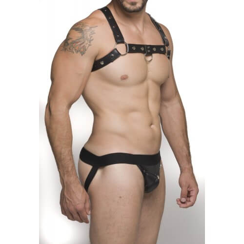 Steves Designer - Cueca JockStrap Tapa Sexo em Cirrê com Caveira| Cor: Preto - 2