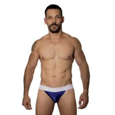 Foto 1 do produto Steves Designer - Cueca JockStrap Tapa Sexo | Cor: Azul com Detalhe Branco
