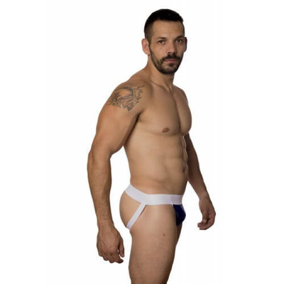 Foto 2 do produto Steves Designer - Cueca JockStrap Tapa Sexo | Cor: Azul com Detalhe Branco