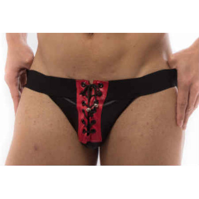 Foto 2 do produto Steves Designer - Cueca JockStrap Tapa Sexo em Couro Sintético com Detalhe de Amarrar na Frente