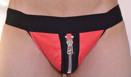 Steves Designer - Cueca JockStrap Tapa Sexo com Detalhe de Zíper | Cor: Vermelho com Detalhe Preto - 2