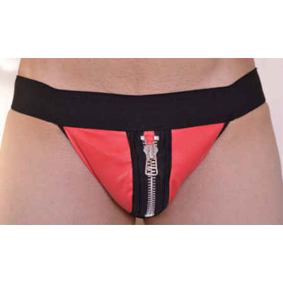 Foto 2 do produto Steves Designer - Cueca JockStrap Tapa Sexo com Detalhe de Zíper | Cor: Vermelho com Detalhe Preto