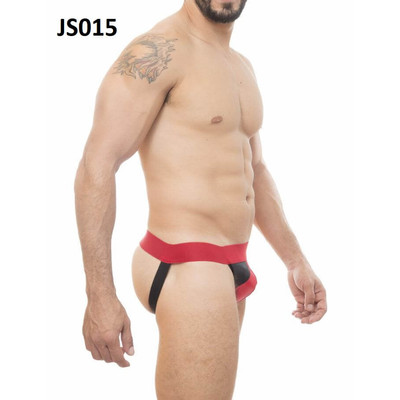 Foto 3 do produto Steves Designer - Cueca JockStrap Tapa Sexo com Detalhes em Cirrê | Cor: Vermelho com Detalhe Preto