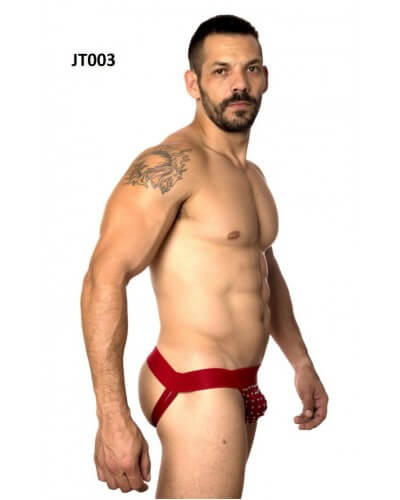 Steves Designer - Cueca JockStrap Tapa Sexo com Detalhes de Rebites  | Cor: Vermelho - 2