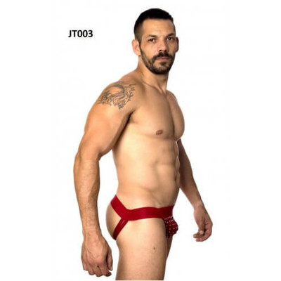 Foto 2 do produto Steves Designer - Cueca JockStrap Tapa Sexo com Detalhes de Rebites  | Cor: Vermelho