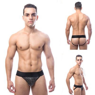 Foto 1 do produto Steves Designer - Cueca JockStrap Tapa Sexo com Detalhes de Rebites na Parte Frontal |Cor: Preto