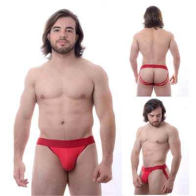 Foto 4 do produto Steves Designer - Cueca JockStrap Tapa Sexo com Elástico Fino Duplo | Cor: Vermelho