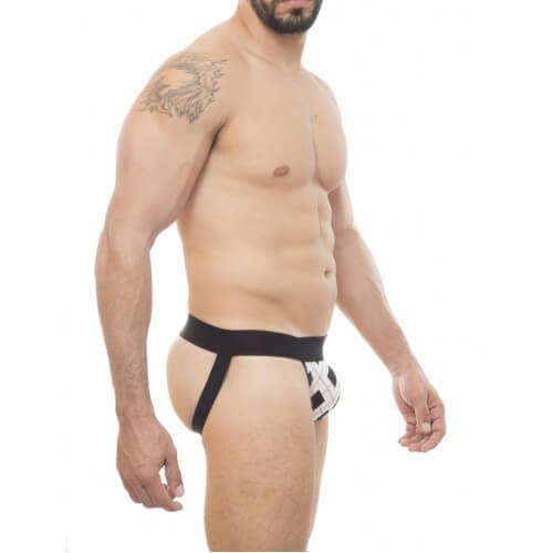 Steves Designer - Cueca JockStrap Tapa Sexo com Estampa de Xadrez Argyle| Cor: Branco - 2