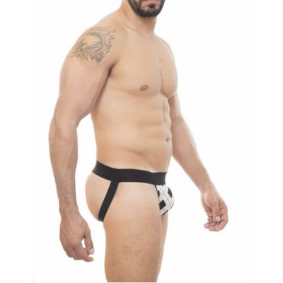 Foto 2 do produto Steves Designer - Cueca JockStrap Tapa Sexo com Estampa de Xadrez Argyle| Cor: Branco