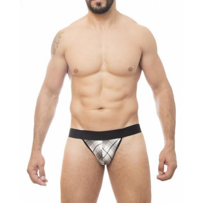 Foto 1 do produto Steves Designer - Cueca JockStrap Tapa Sexo com Estampa de xadrez | Cor: Branco com Preto