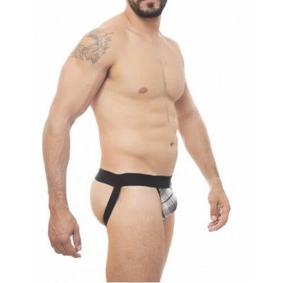 Foto 2 do produto Steves Designer - Cueca JockStrap Tapa Sexo com Estampa de xadrez | Cor: Branco com Preto