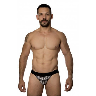 Foto 1 do produto Steves Designer - Cueca JockStrap Tapa Sexo com Estampa Xadrez | Cor: Preto com Branco