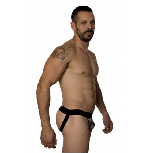 Steves Designer - Cueca JockStrap Tapa Sexo com Estampa Xadrez | Cor: Preto com Branco - 2