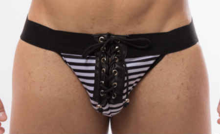 Steves Designer - Cueca JockStrap Tapa Sexo Listrada com Detalhe de Amarrar na Frente - 2