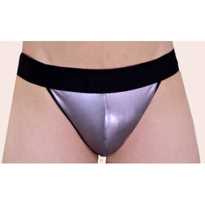 Steves Designer - Cueca JockStrap Tapa Sexo Sado Prata em Couro Sintético