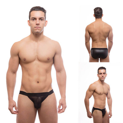 Foto 1 do produto Steves Designer - Cueca Slip 02 em Tule e Couro Sintético