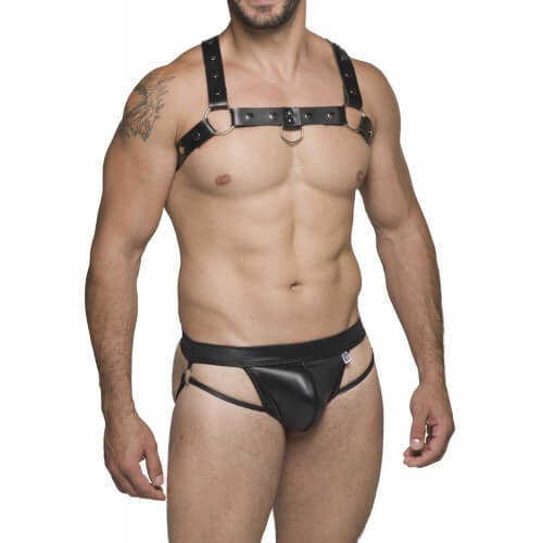 Steves Designer - Cueca Tapa Sexo JockStrap em Couro Sintético com Argolas - 2