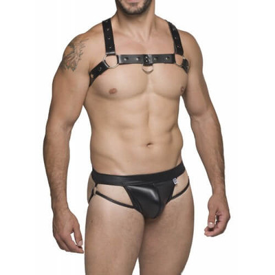 Foto 2 do produto Steves Designer - Cueca Tapa Sexo JockStrap em Couro Sintético com Argolas