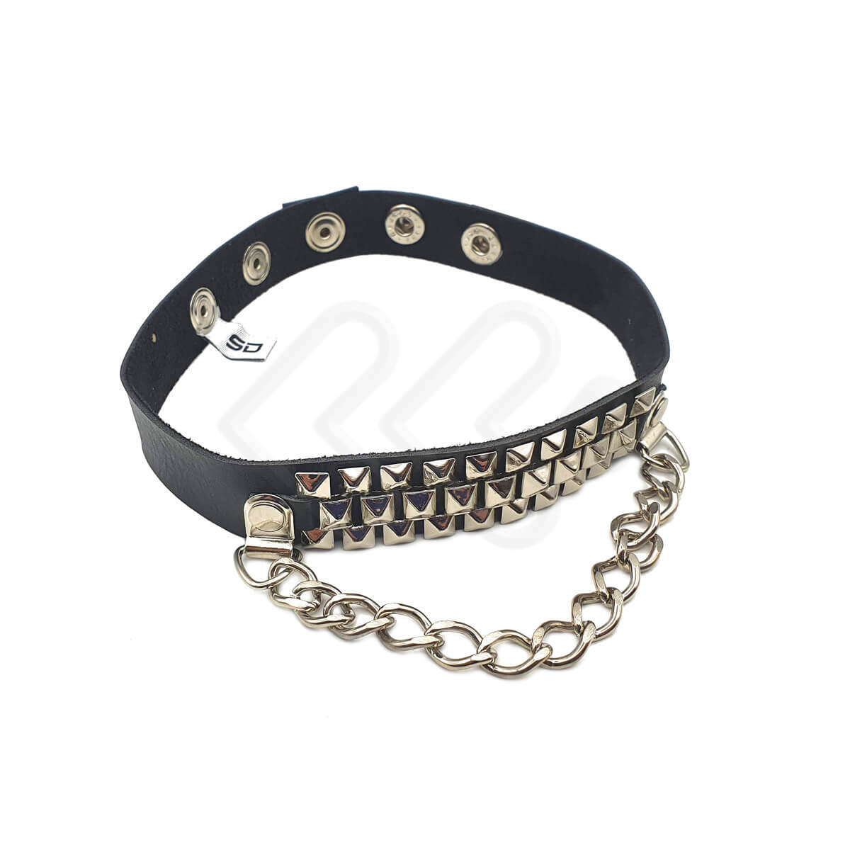 Gargantilha em Couro Sintético com Aplicação de Corrente e Spikes - Steves Designer | Tamanho Único - 3
