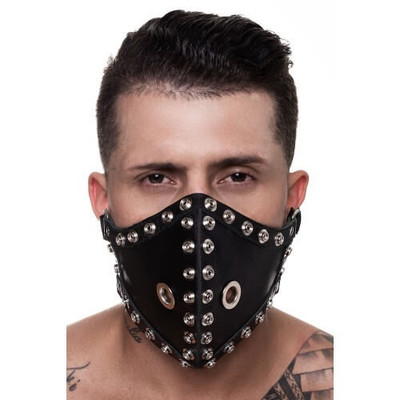 Mascara Fetichista em Couro com Detalhes em Metal - Steves Designer