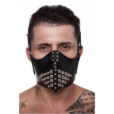 Máscara Para Práticas Fetichistas em Couro Sintético com Botões - Steves Designer