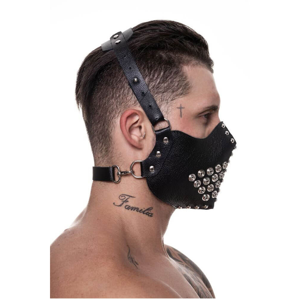 Máscara Para Práticas Fetichistas em Couro Sintético com Botões - Steves Designer - 2
