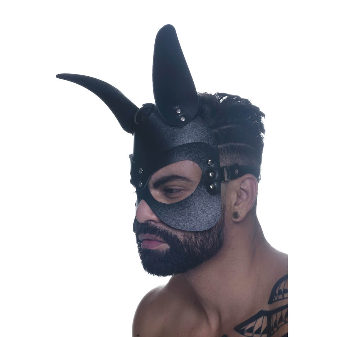 Máscara Unissex em Couro Sintético com Orelhas de Coelho e Ajuste de Tamanho - Steves Designer - 2