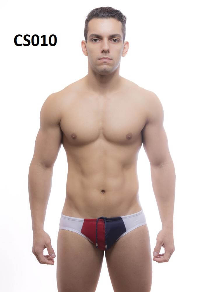 Steves Designer - Sunga | Cor: Branco com Detalhe Azul Marinho e Vermelho - 2