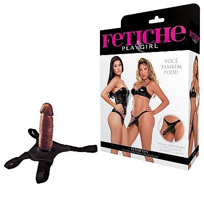 Fetiche Playgirl Strap On - Cinta com Pênis Realístico - 14,5 x 4 cm | Cor: Marrom