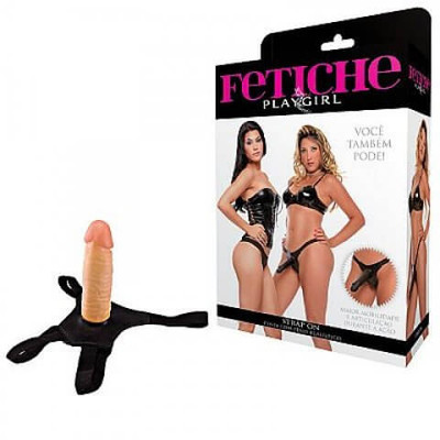 Fetiche Playgirl Strap On - Cinta com Pênis Realístico - 14,5 x 4 cm | Cor: Bege