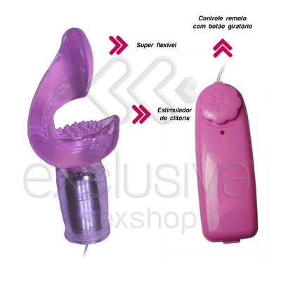 Foto 2 do produto Super Vibrator - Vibrador em Gel com Estimulador de Clítoris Flexível e Vibro Multivelocidade - 12,5 x 5 cm |Cor: Roxo