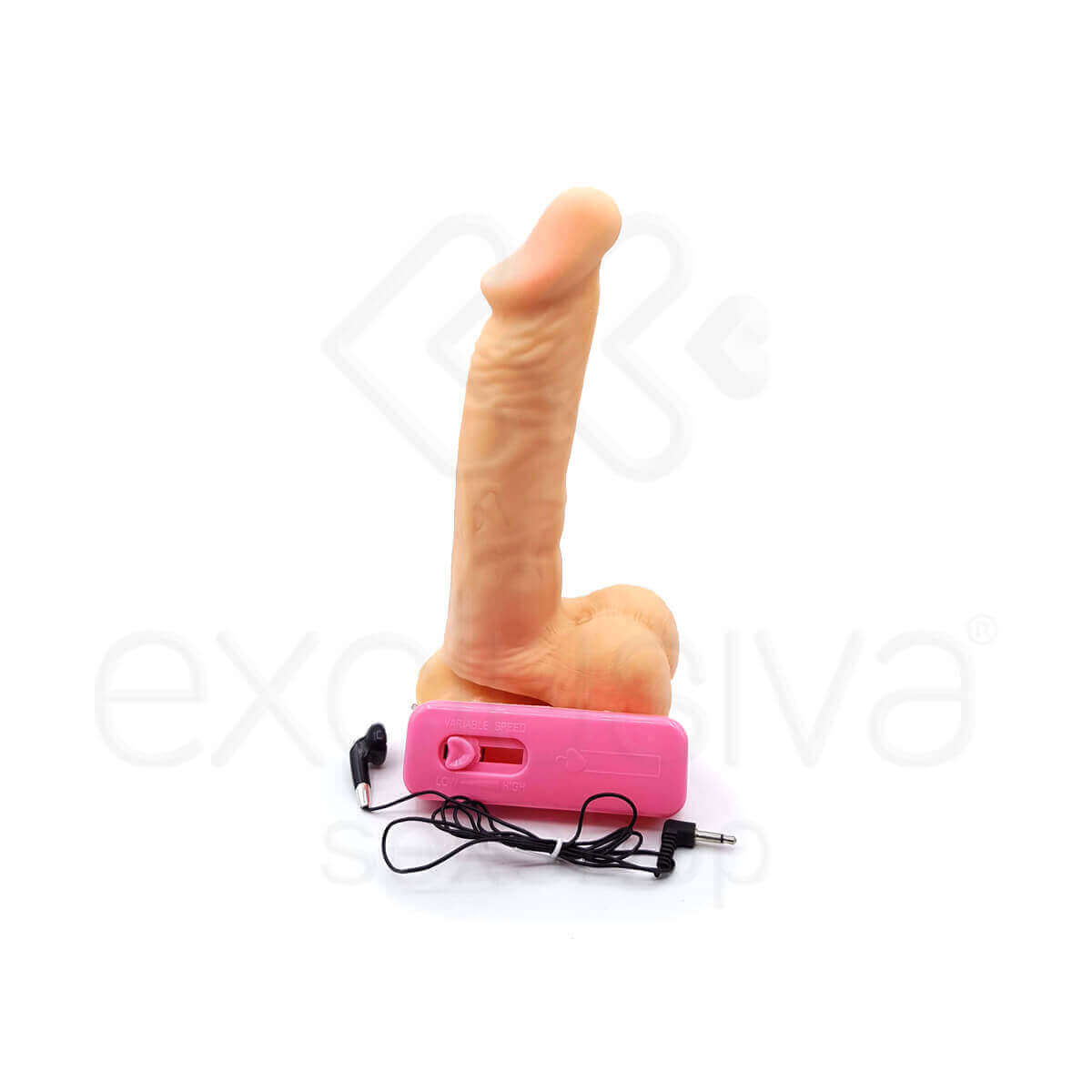 Swing Jazz - Prótese Rotativa em Cyberskin com Glande Definida, Veias, Escroto, Ventosa, Controle Remoto e Simulação de Gemido - 19,5 x 4,2 cm - 2