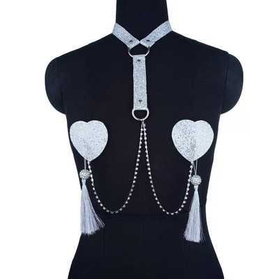 Nipples para os Seios de Luxo com Coleira em PU, Corrente e Strass - Pleasure Dreams