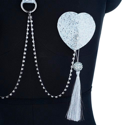 Nipples para os Seios de Luxo com Coleira em PU, Corrente e Strass - Pleasure Dreams