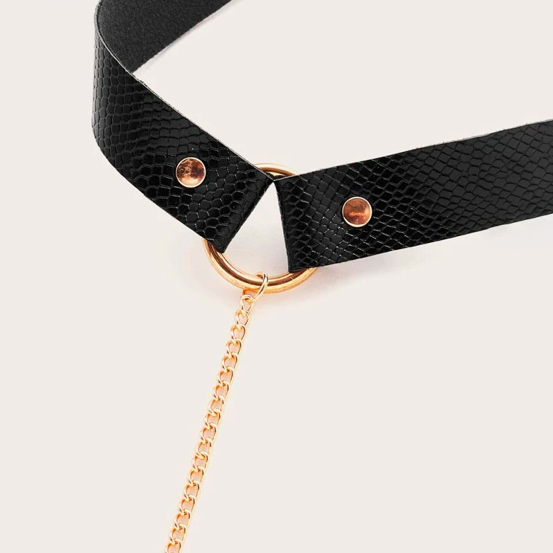 Tapa Sexo de Luxo com coleira em PU, Corrente e Strass - Pleasure Dreams Nipples Pasties - 2