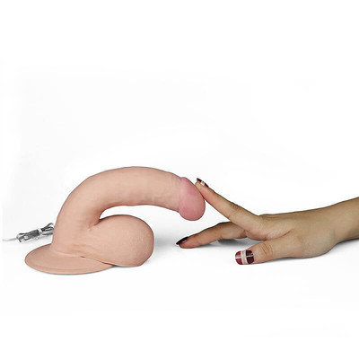 The Ultra Soft Dude - Prótese Realística em Formato de Pênis em Silicone com Escroto, Ventosa e 10 Vibrações Impulse - 14 x 4 cm
