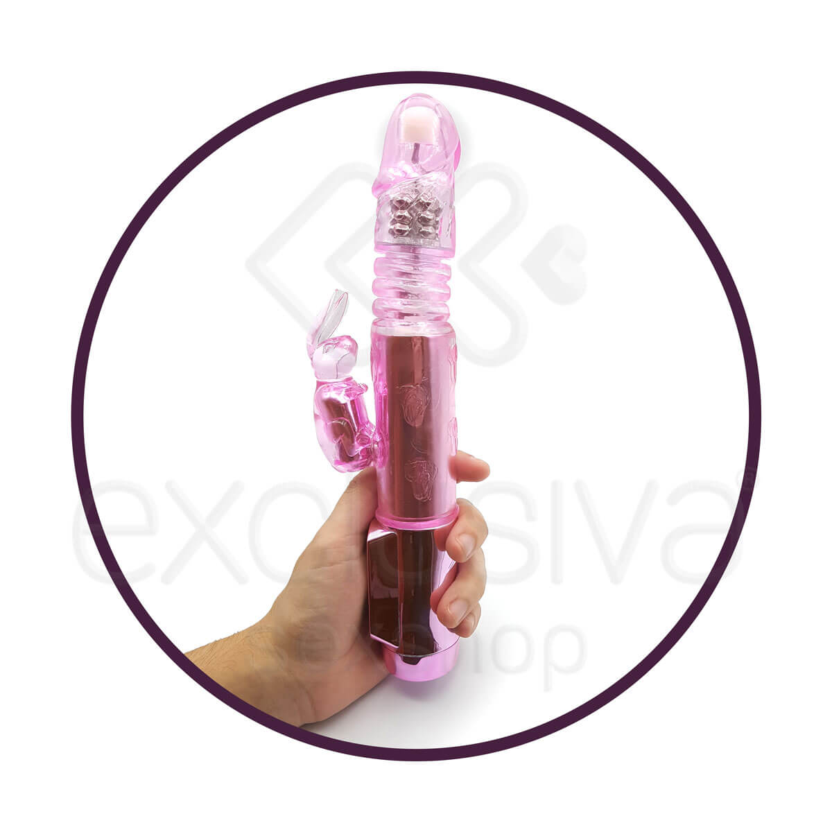 Throbbing Bunny - Vibrador Recarregável Estimulador de Clítoris em Forma de Coelho com Textura Anelar, 12 Modos de Rotação e 4 Velocidades de Rotação - 25 x 3,5 cm - 4